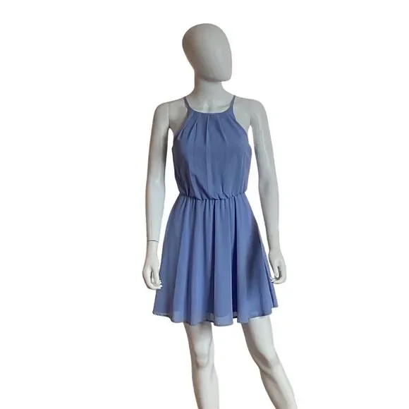 Lush Women's XS Periwinkle Blue Halter A-Line Knee Length Dress - Picture 12 of 12